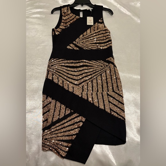 Guess Black and Gold Asymmetrical Dress - Picture 1 of 3
